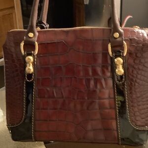 Marino Orlandi Burgundy and Black Embossed Handbag